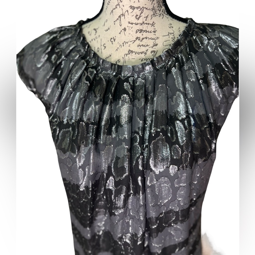 Michael Kors Metallic Silk Dress Size 4 Silver Black Party Cocktail Mini - Picture 6 of 14